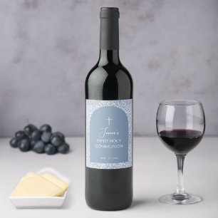 Etiqueta Para Botella De Vino Arco de Primera Comunión Niño Azul Blanco Patrón F