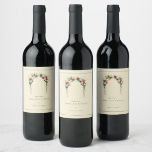 Etiqueta Para Botella De Vino Arco floral beige romántico acuarela
