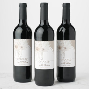 Etiqueta Para Botella De Vino Arco floral blanco neutro monocromo