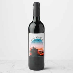 Etiqueta Para Botella De Vino arco foto gris boho salva la fecha QR moderno