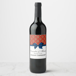 Etiqueta Para Botella De Vino Arco rojo de los azules marinos del damasco del