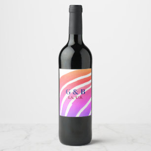 Etiqueta Para Botella De Vino Arcoiris amarillo rosa añaden nombre de pareja ciu