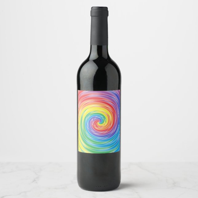 Etiqueta Para Botella De Vino Arcoiris giratorio (Anverso)