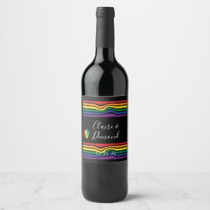 Etiqueta Para Botella De Vino Arcoíris retro de franja en negrita con corazón