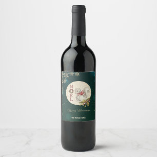 Etiqueta Para Botella De Vino Ardilla de Navidad vintage, copos de nieve