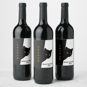 Etiqueta Para Botella De Vino Áreas de texto de gato negro con ojos dorados 3