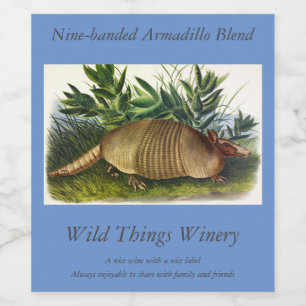Etiqueta Para Botella De Vino Armadillo de nariz larga y nueve bandas de Audubon