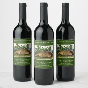 Etiqueta Para Botella De Vino Armadillo de nariz larga y nueve bandas de Audubon
