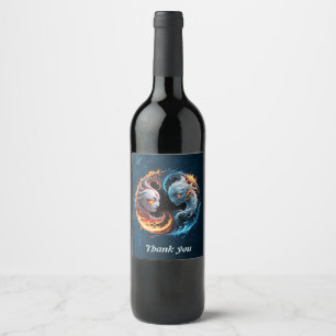 Etiqueta Para Botella De Vino Armonía elemental, yin y yang de la naturaleza.