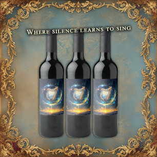Etiqueta Para Botella De Vino Arpa Celestial de los Cielos Ligados a la Luna. 