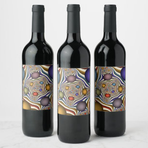 Etiqueta Para Botella De Vino Arte abstracto fractal moderno y colorido que vuel