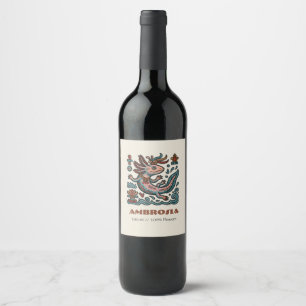 Etiqueta Para Botella De Vino Arte boho tribal de piedra erosionada Azteca Axolo