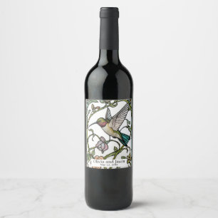 Etiqueta Para Botella De Vino Arte botánico elegante de colibrí boho chic