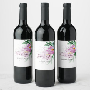 Etiqueta Para Botella De Vino Arte de Acuarela de Loto Lila Romántico Elegante