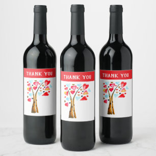 Etiqueta Para Botella De Vino Arte de acuarela del árbol del corazón para San Va