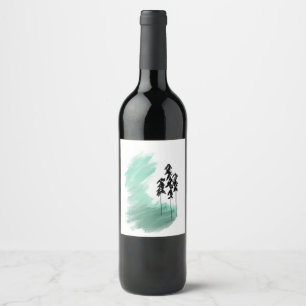 Etiqueta Para Botella De Vino arte de árbol verde escandinavo simple moderno men