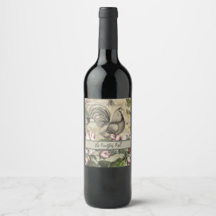 Etiqueta Para Botella De Vino Arte de Collage de Jardín de Gallo Antiguo: Campo