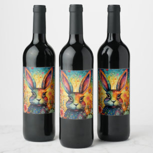 Etiqueta Para Botella De Vino arte de conejo Bubbles Cuddlebuns colorido y festi