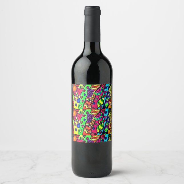 Etiqueta Para Botella De Vino Arte de frutas del pop (Anverso)