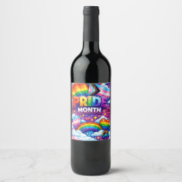 Etiqueta Para Botella De Vino Arte de Lluvia de Unicornio y Arcoíris del Mes del