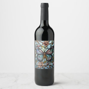Etiqueta Para Botella De Vino arte de mariposa azul de vidrio emplomado vintage