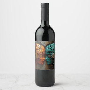 Etiqueta Para Botella De Vino Arte de Pareja de Androide Ciberpunk Biomecánico