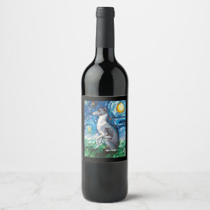 Etiqueta Para Botella De Vino Arte de perros con marionetas de la noche Starry d