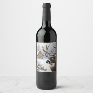 Etiqueta Para Botella De Vino Arte de venado/buck de invierno