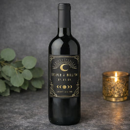 Etiqueta Para Botella De Vino Arte Deco celestial negro y dorado