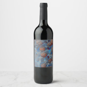 Etiqueta Para Botella De Vino Arte digital con motivos florales de color naranja
