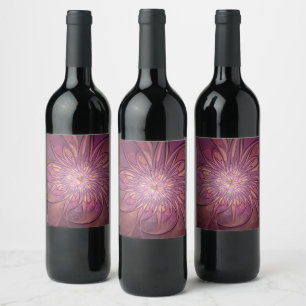 Etiqueta Para Botella De Vino Arte floral fractal moderno abstracto colores de b