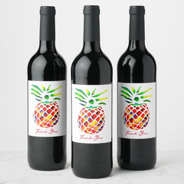 Etiqueta Para Botella De Vino Arte funky de piña (Botellas)