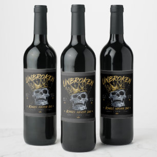Etiqueta Para Botella De Vino Arte Motivacional Edgy Corona del Rey Cráneo Indom