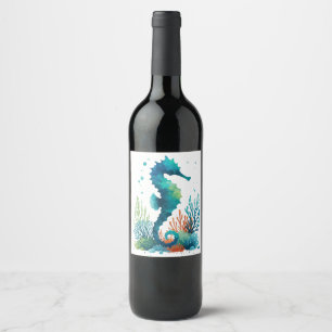 Etiqueta Para Botella De Vino arte náutico/de playa/caballito de mar costero