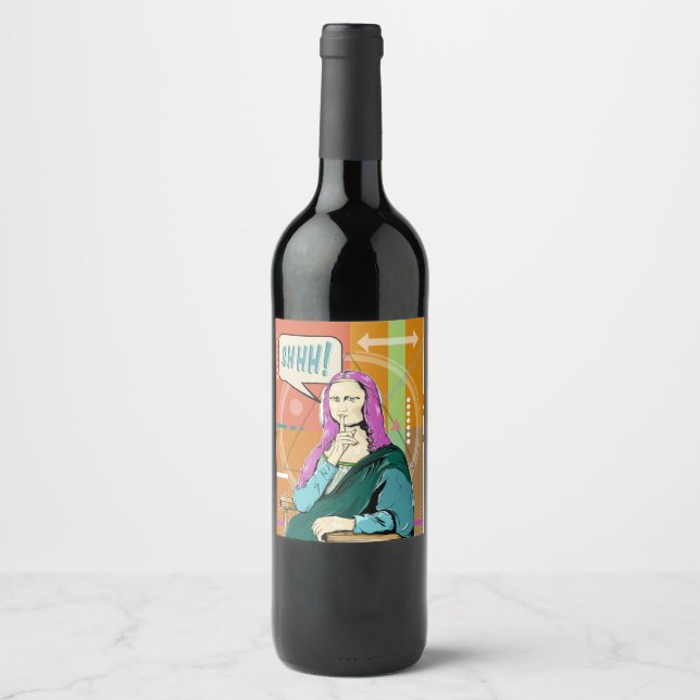 Etiqueta Para Botella De Vino Arte pop de Mona Lisa (Anverso)
