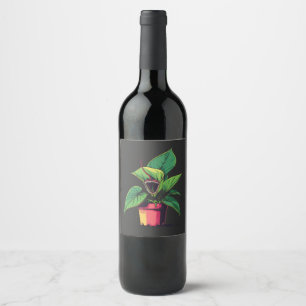 Etiqueta Para Botella De Vino Arte Pop de Planta en Maceta Vibrante