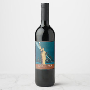 Etiqueta Para Botella De Vino Arte Vintage de la Estatua de la Libertad de Nueva