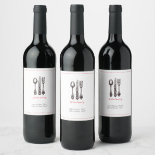 Etiqueta Para Botella De Vino Artesanía de Cubiertos Antiguos Negocio de Comida