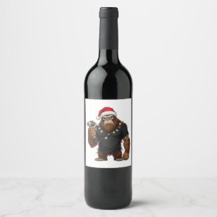 Etiqueta Para Botella De Vino Artista de tatuajes de Bigfoot Sasquatch Navidad  