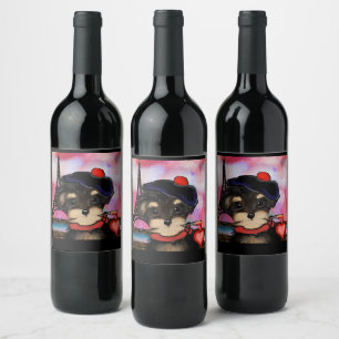 ETIQUETA PARA BOTELLA DE VINO ARTISTA DE YORKIE POO EN PARÍS