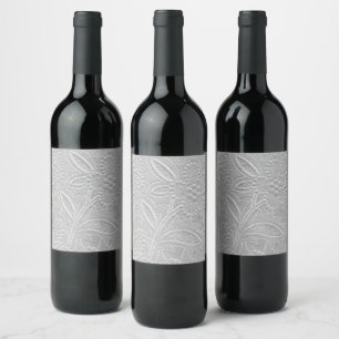 Etiqueta Para Botella De Vino Aspecto gris floral Grabado en relieve