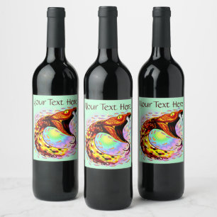 Etiqueta Para Botella De Vino Ataque de serpientes Psicodelic Surreal Art