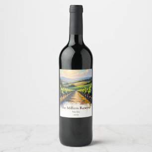 Etiqueta Para Botella De Vino Atardecer Impresionista Artístico en Viñedo