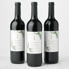 Etiqueta Para Botella De Vino Atractivo acuarela Oliva deja bautismo de oro