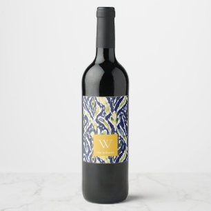 Etiqueta Para Botella De Vino Audaz amarillo azul abstracto clásico ikat monogra
