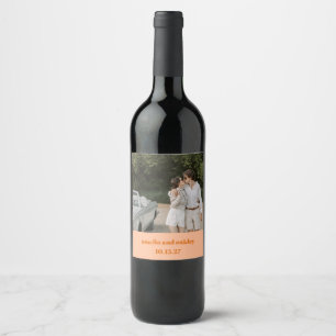 Etiqueta Para Botella De Vino Audaz Naranja de barrido retro foto de casamiento