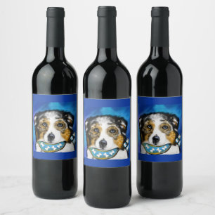 ETIQUETA PARA BOTELLA DE VINO AUSTRALIAN SHEPHERD