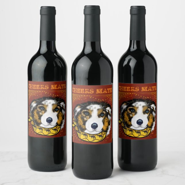 ETIQUETA PARA BOTELLA DE VINO AUSTRALIAN SHEPHERD (Botellas)