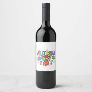 Etiqueta Para Botella De Vino Autismo Conciencia Bow Coquette Puzzle Piece Neuro