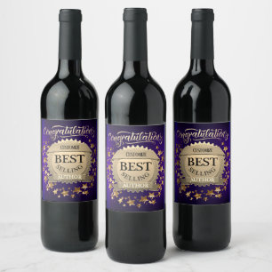 Etiqueta Para Botella De Vino Autor Morado de Libros Más Vendidos Personalizados